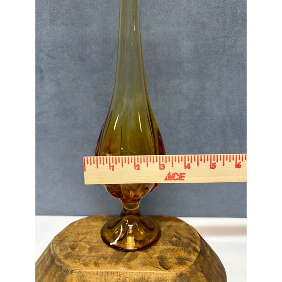 Vtg Viking Glass Amber Swung Bud Vase 6 Petal Footed Ribbed Gold Art Glass 16” - Picture 6 of 7